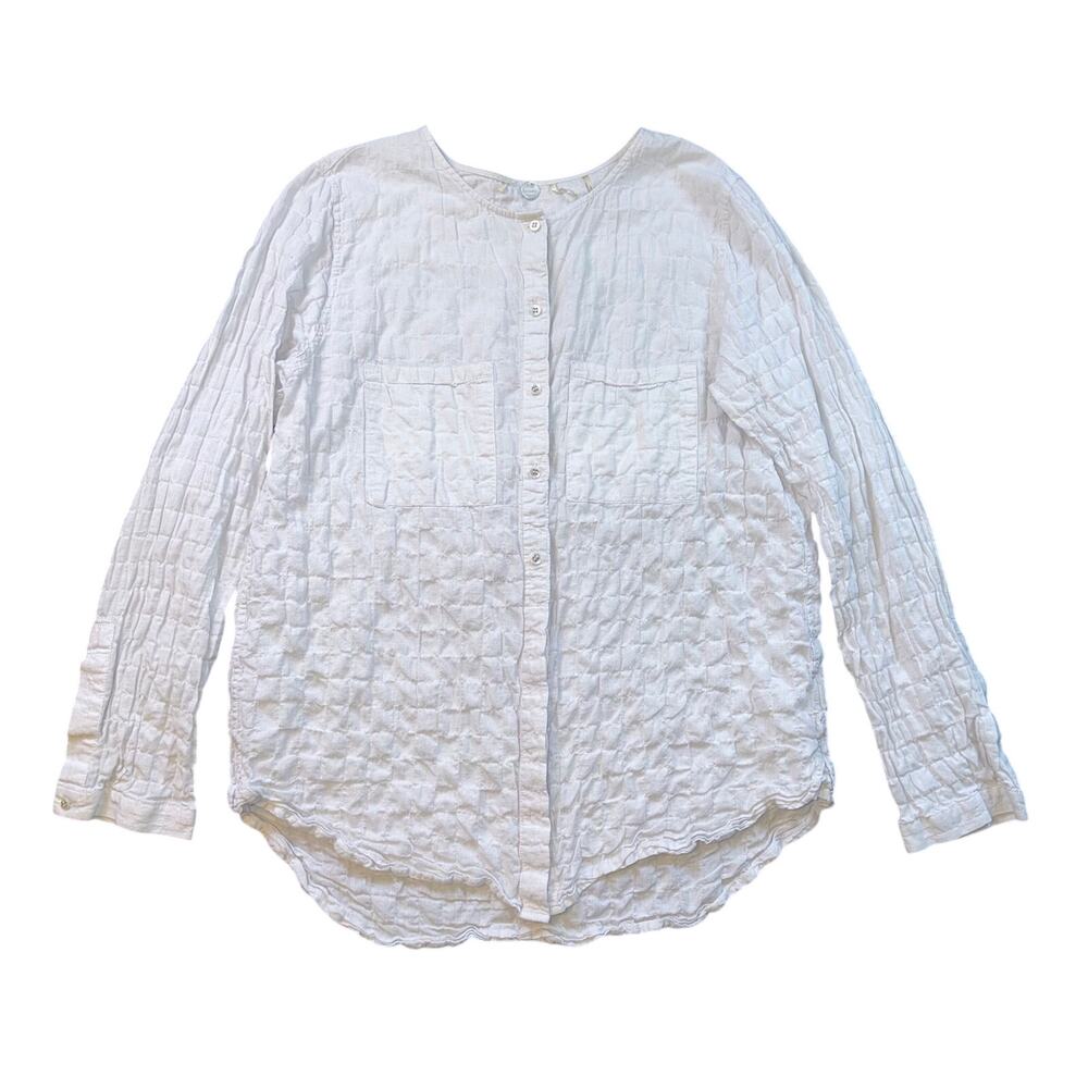Margaret O'Leary White Crinkle Textured Cotton Gauze Button Down Shirt Large